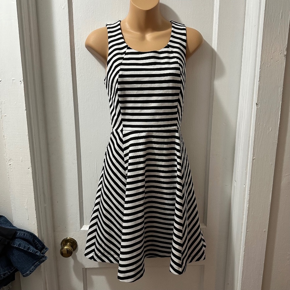 Express Black and White Striped Fit and Flare Tank‎ Dress in XS